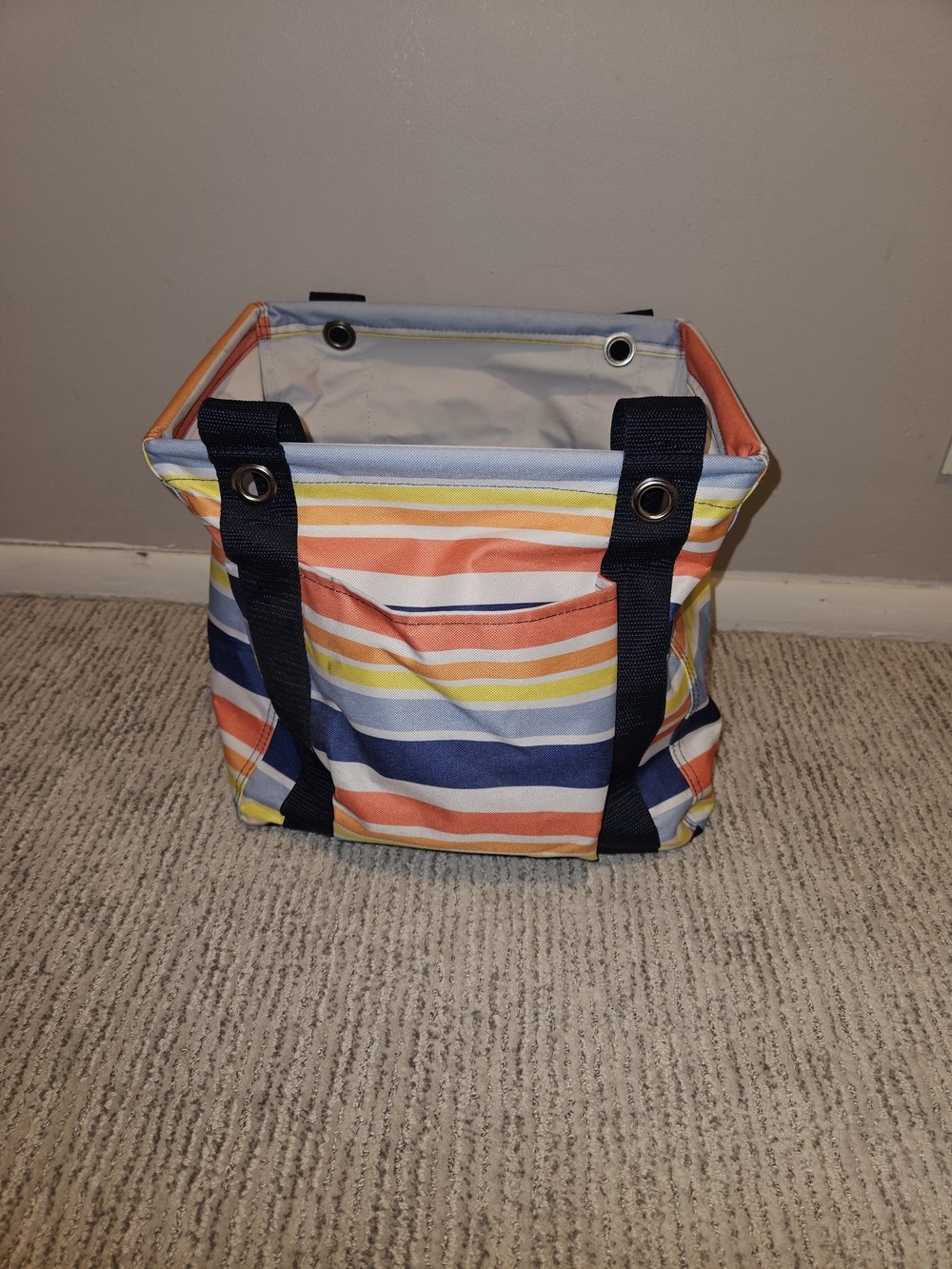 thirty-one Striped Canvas Tote in Navy, Orange, Yellow, Light Blue